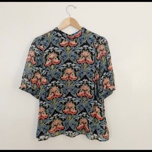 Anthropologie Meadow Rue floral metallic blouse